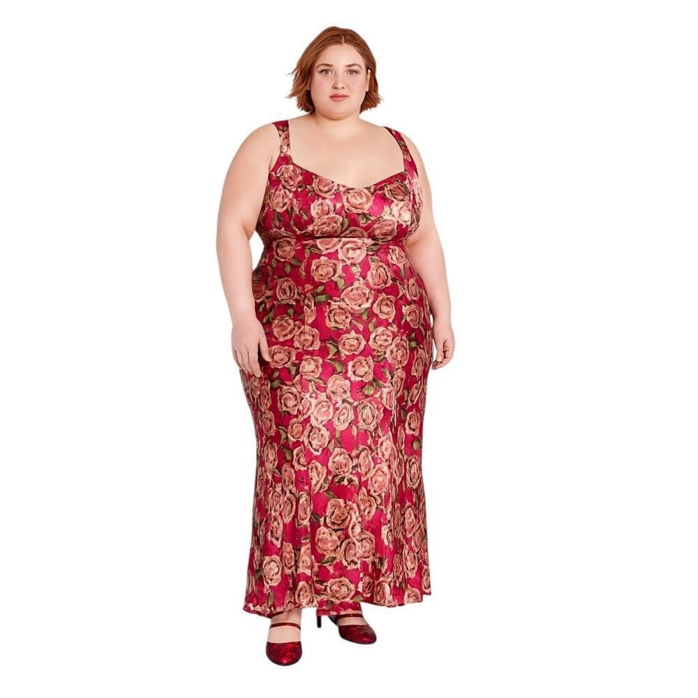 Wild Fable XXL Rose Print Satin Dress Pink Floral Sleeveless